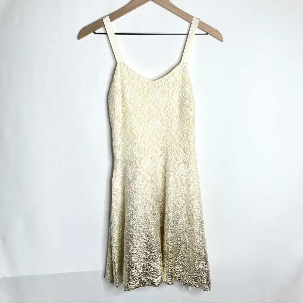 Free People Cream Lace Gold Metallic Ombre Dress Size Small